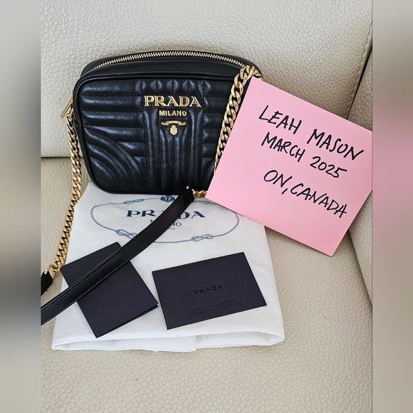 Authentic Prada Diagramme Crossbody Black Calf Leather Dust bag Receipt Card - Picture 1 of 14